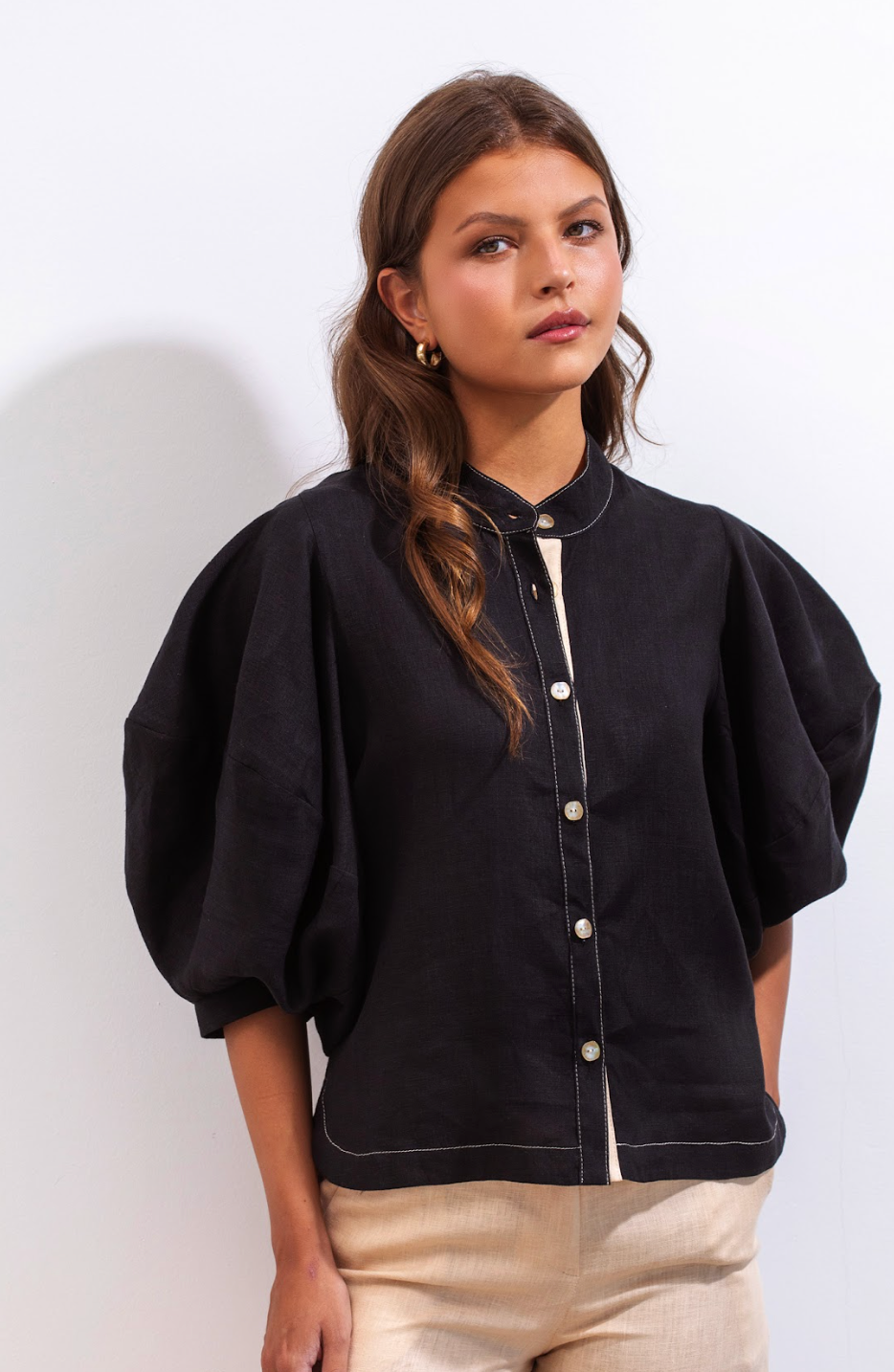 Gerald Lino Shirt Black Beige