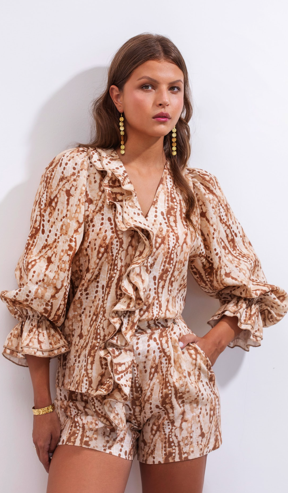 Viole Shirt Linen Print Beige