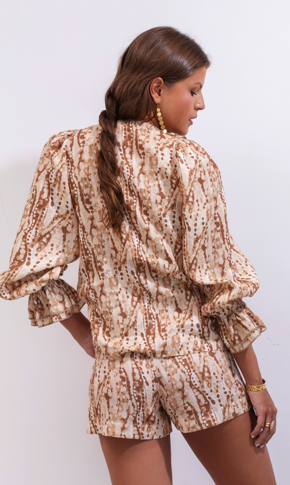 Viole Shirt Linen Print Beige