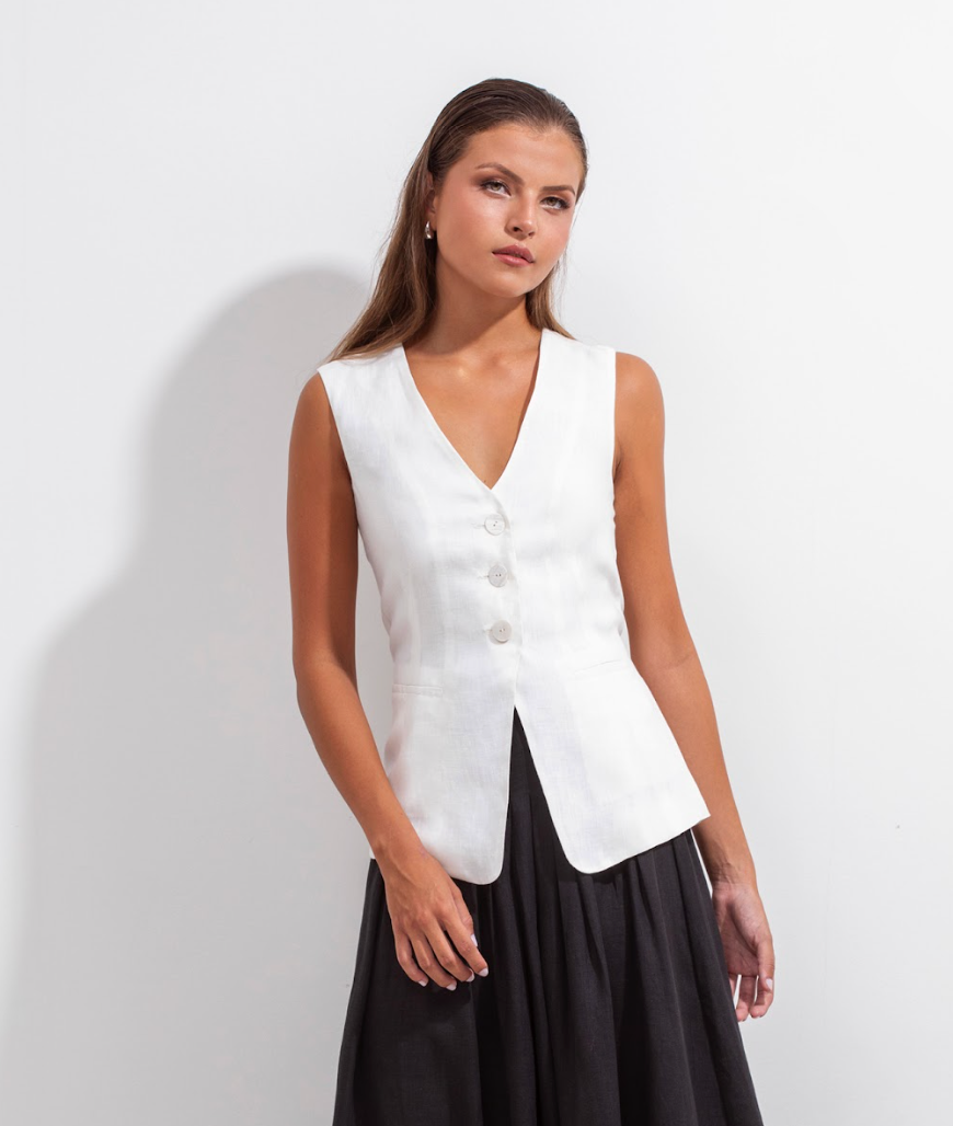 Pilar Vest Linen Natural
