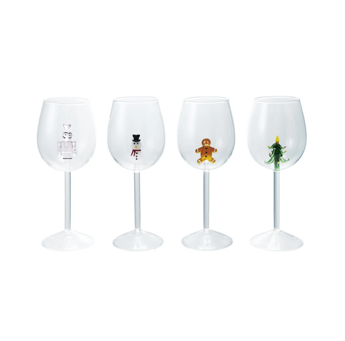 Stemmed Wine Glass w Holiday Figure Inside