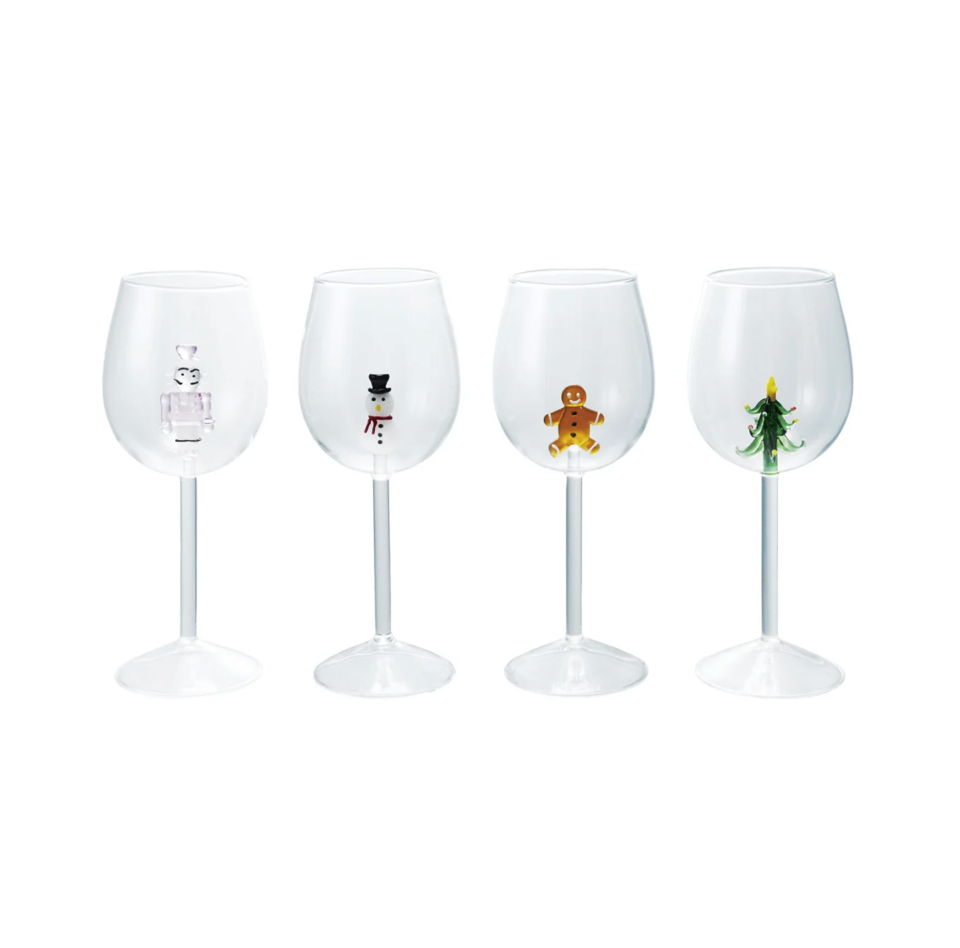 Stemmed Wine Glass w Holiday Figure Inside