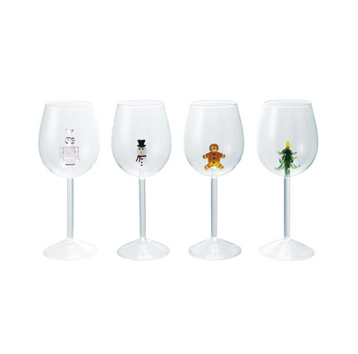 Stemmed Wine Glass w Holiday Figure Inside