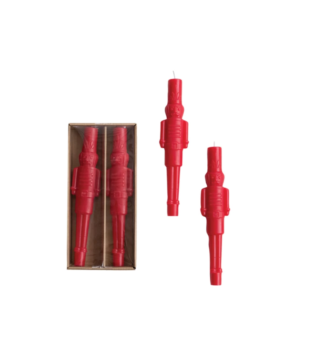 Nutcracker Shaped Taper Candles Red Set of 2