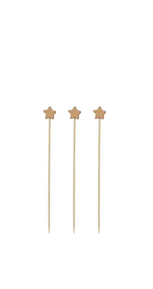 Bamboo Single Use Skewers w Star Shaped Handles