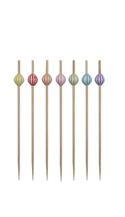 Bamboo Single Use Picks w Striped Ball Multi