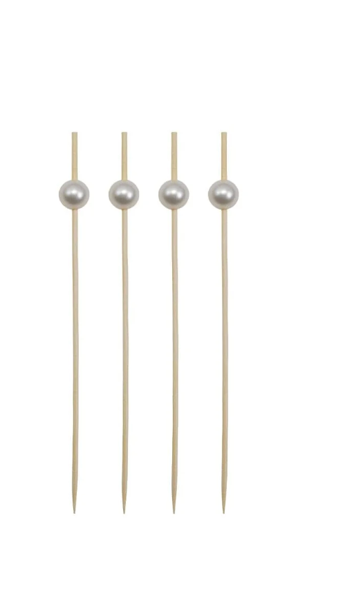 Bamboo Single Use Picks w Faux Pearl Handles
