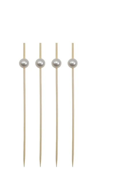 Bamboo Single Use Picks w Faux Pearl Handles