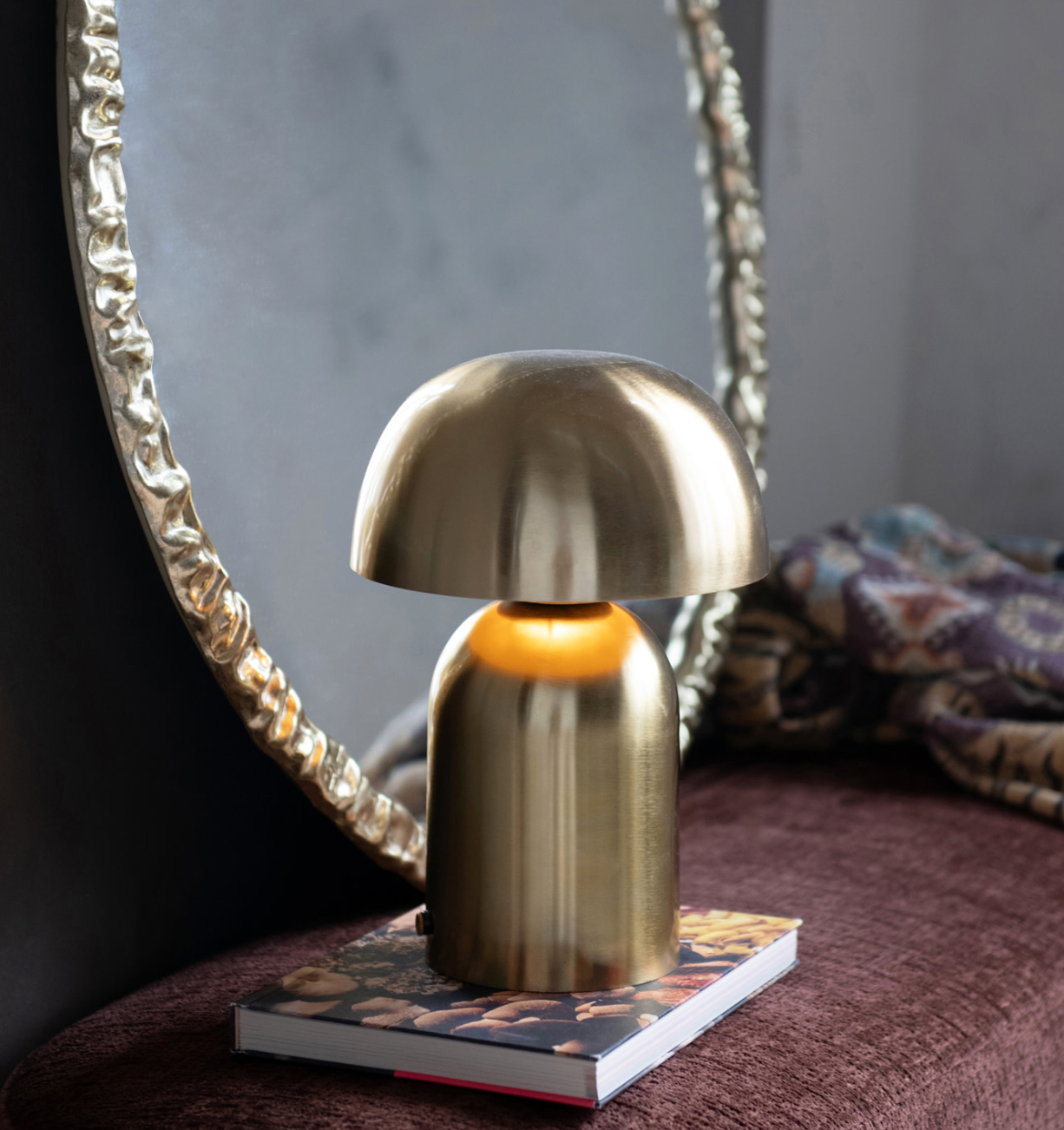 Metal Mango Wood LED Table Lamp w Touch Sensor