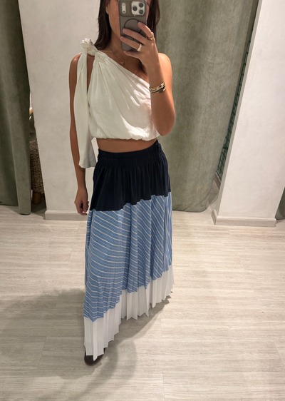Aynur Skirt Navy Stripe Sky Blue
