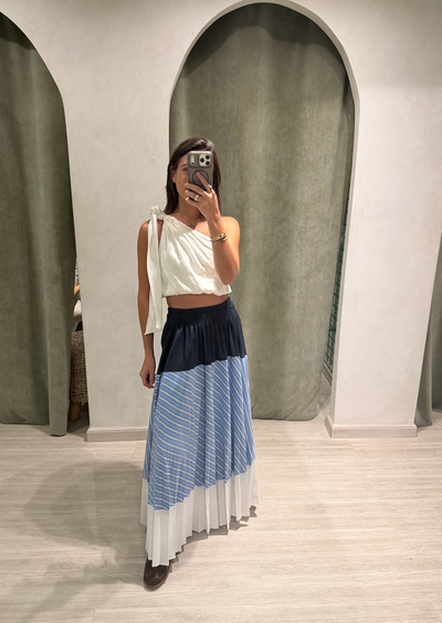 Aynur Skirt Navy Stripe Sky Blue