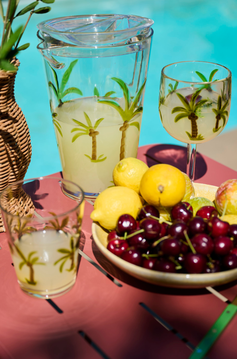 Acrylic Pitcher w Palm Trees