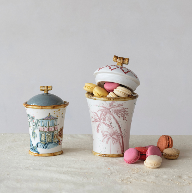 Teapot w Pattern Canister w Palm Trees Bamboo