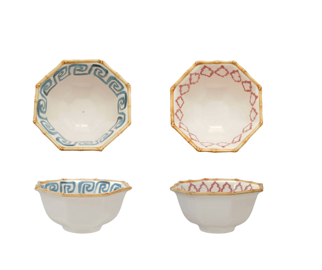 Octagon Shaped Bowl w Pattern Bamboo