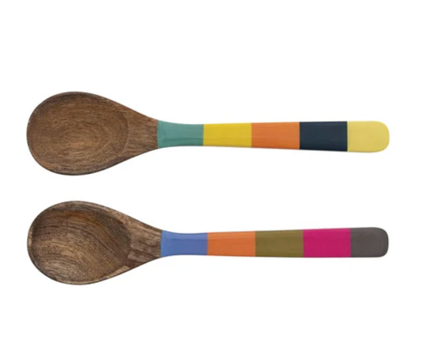 Wood Spoon w Striped Handle