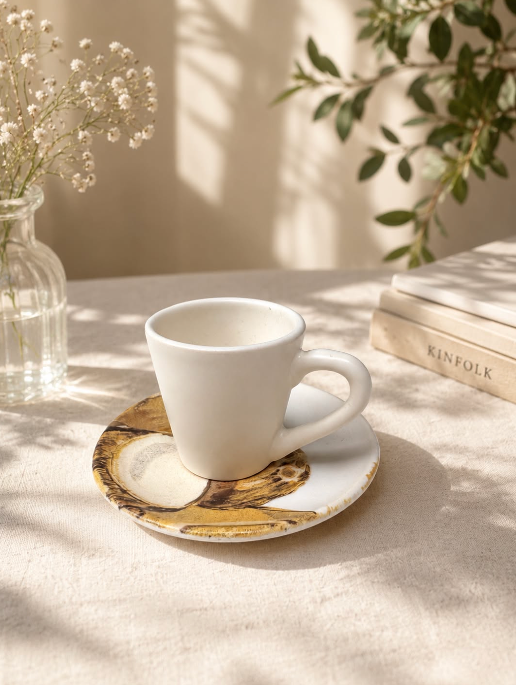 Set Mug Plate White Gold
