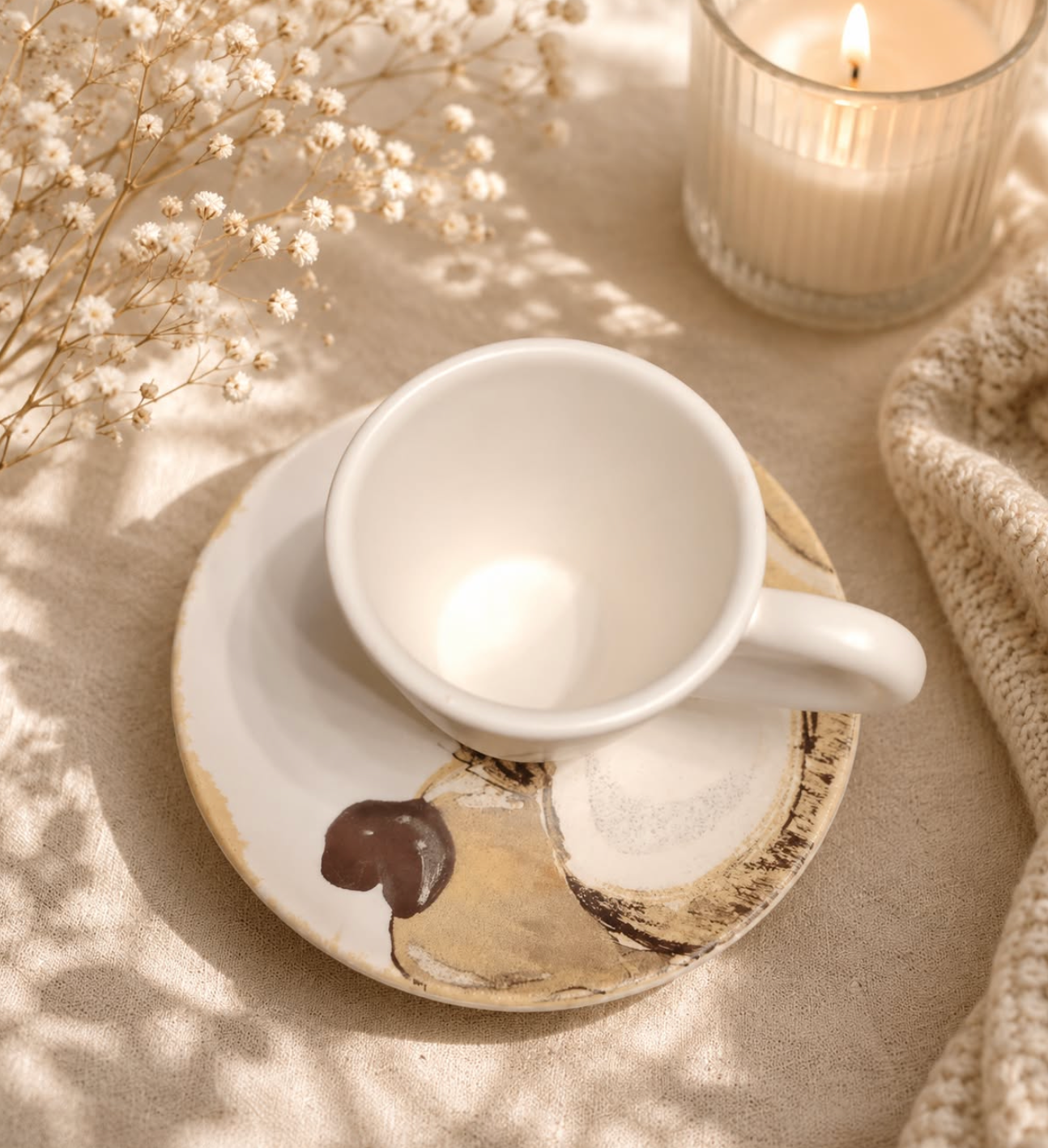 Set Mug Plate White Gold