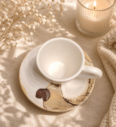 Set Mug Plate White Gold