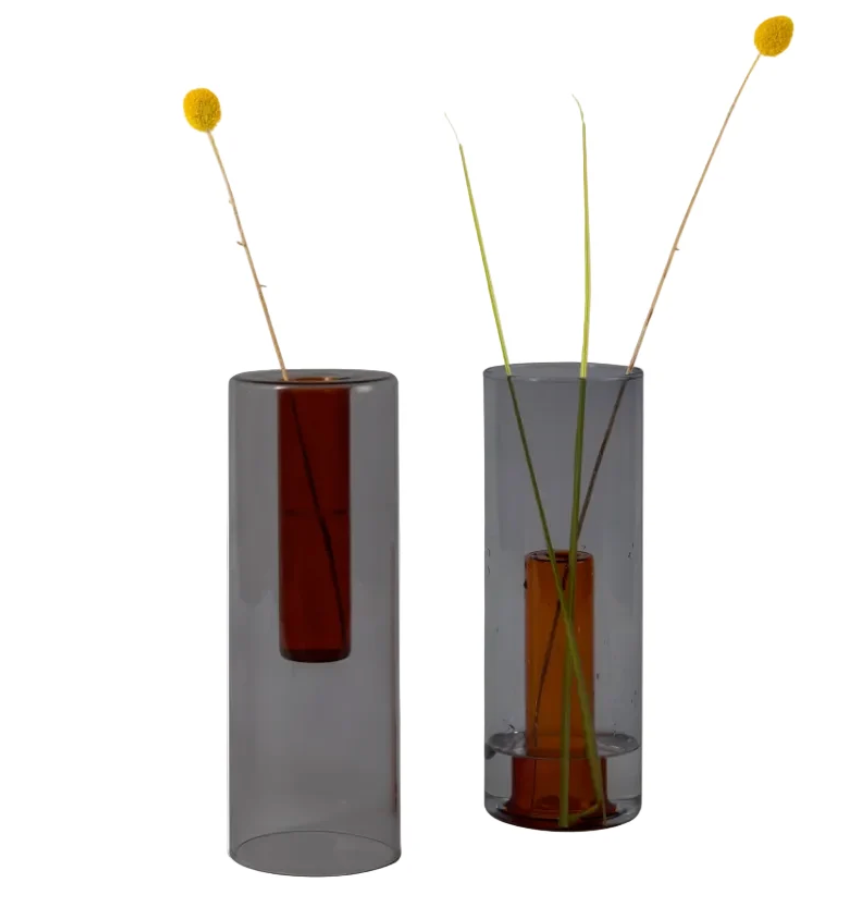 Reversible Glass Vase Large Grey Orange