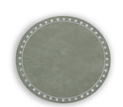 Round Embroidered Dots Round Placemats Set of 4 Green and White