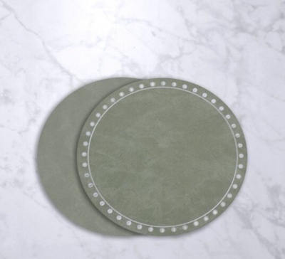Round Embroidered Dots Round Placemats Set of 4 Green and White