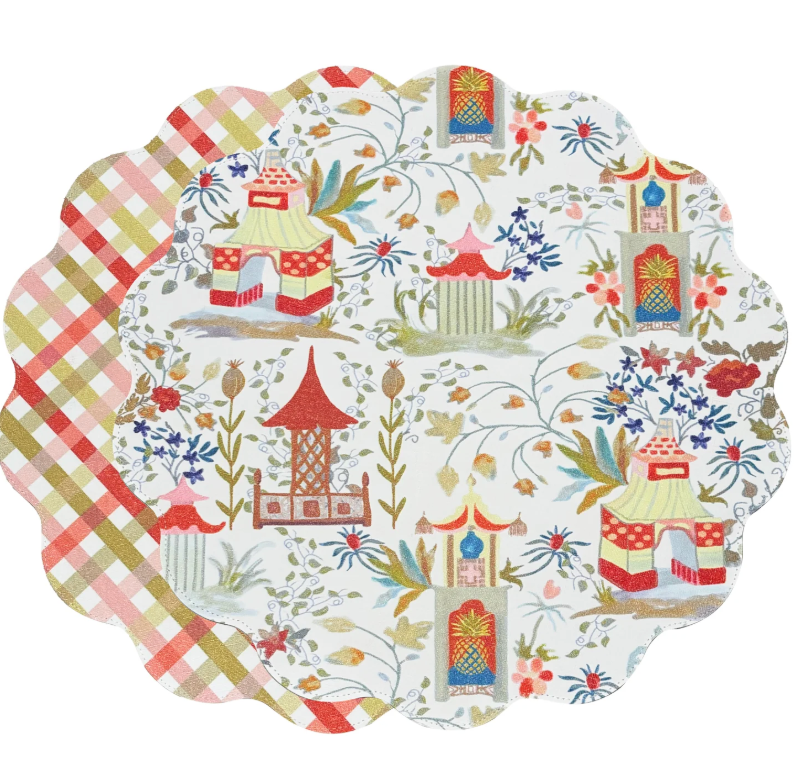 Pagoda and Carlie Plaid Reversible Round Placemats Set of 4