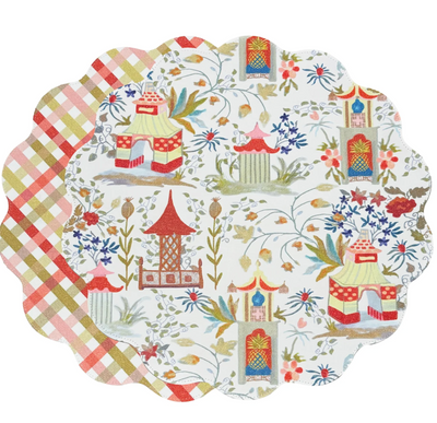 Pagoda and Carlie Plaid Reversible Round Placemats Set of 4