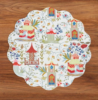 Pagoda and Carlie Plaid Reversible Round Placemats Set of 4