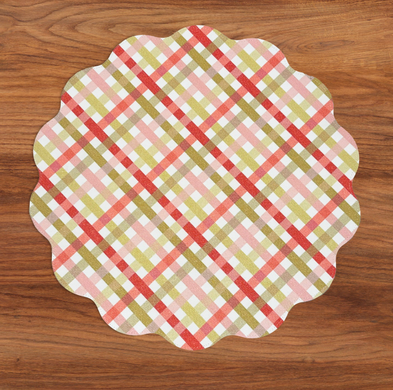 Pagoda and Carlie Plaid Reversible Round Placemats Set of 4