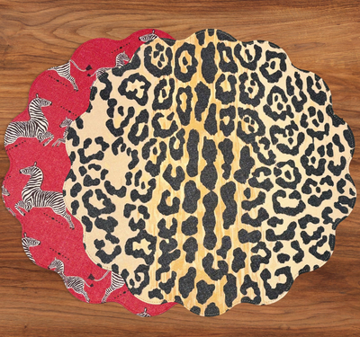 Cheetah and Zebra Reversible Round Placemats Set of 4 Red & Black