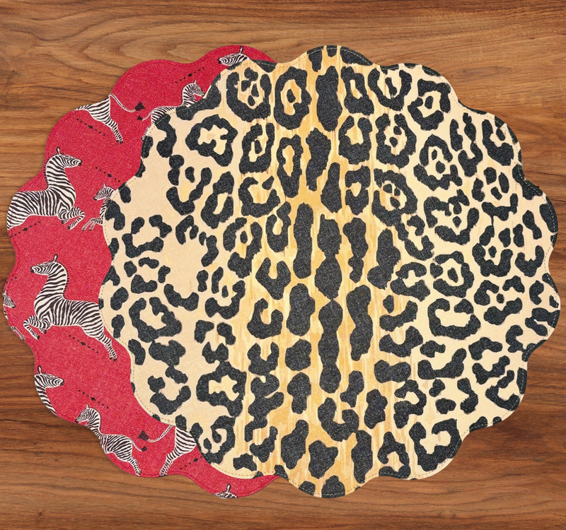 Cheetah and Zebra Reversible Round Placemats Set of 4 Red & Black