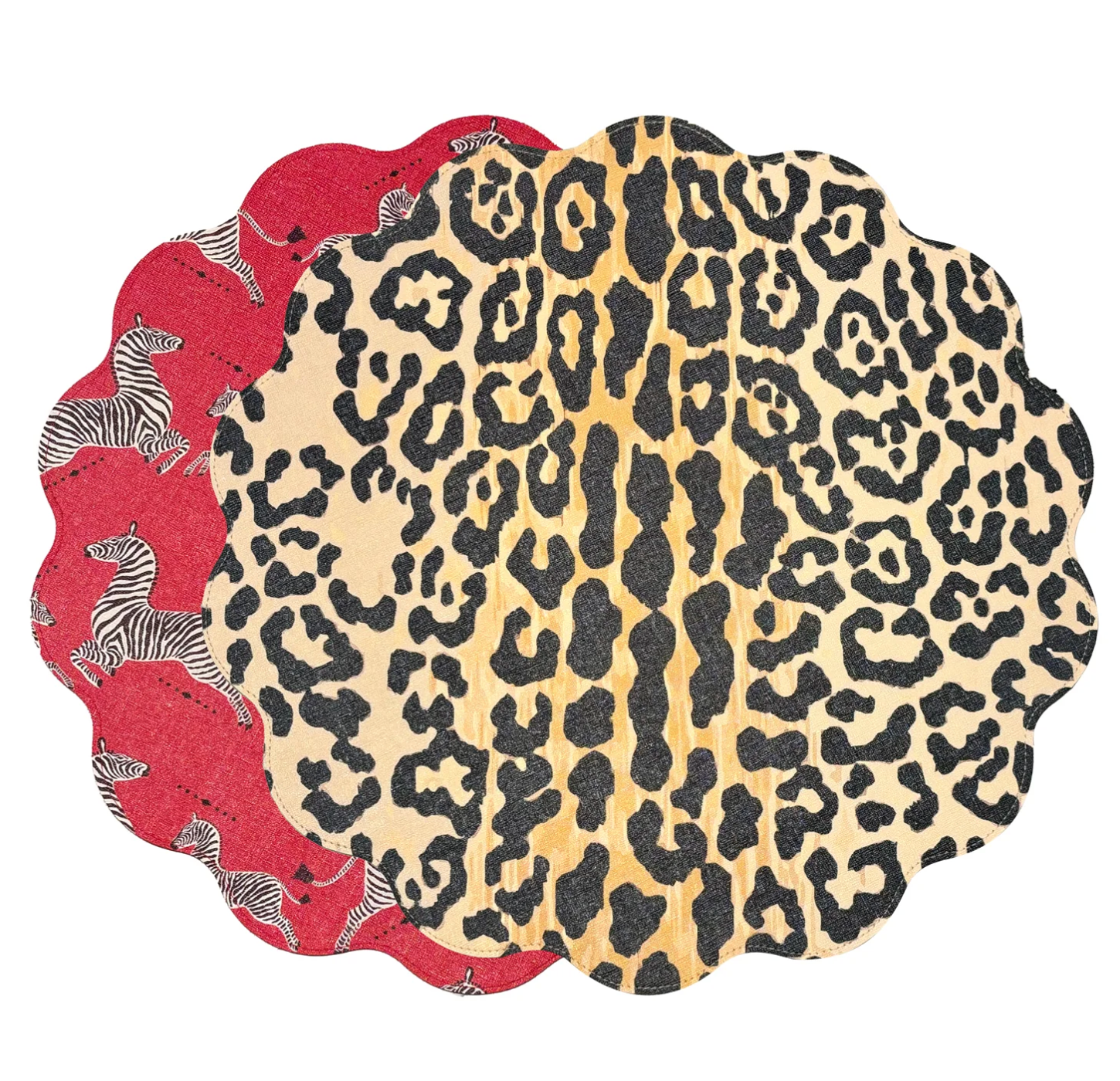 Cheetah and Zebra Reversible Round Placemats Set of 4 Red & Black