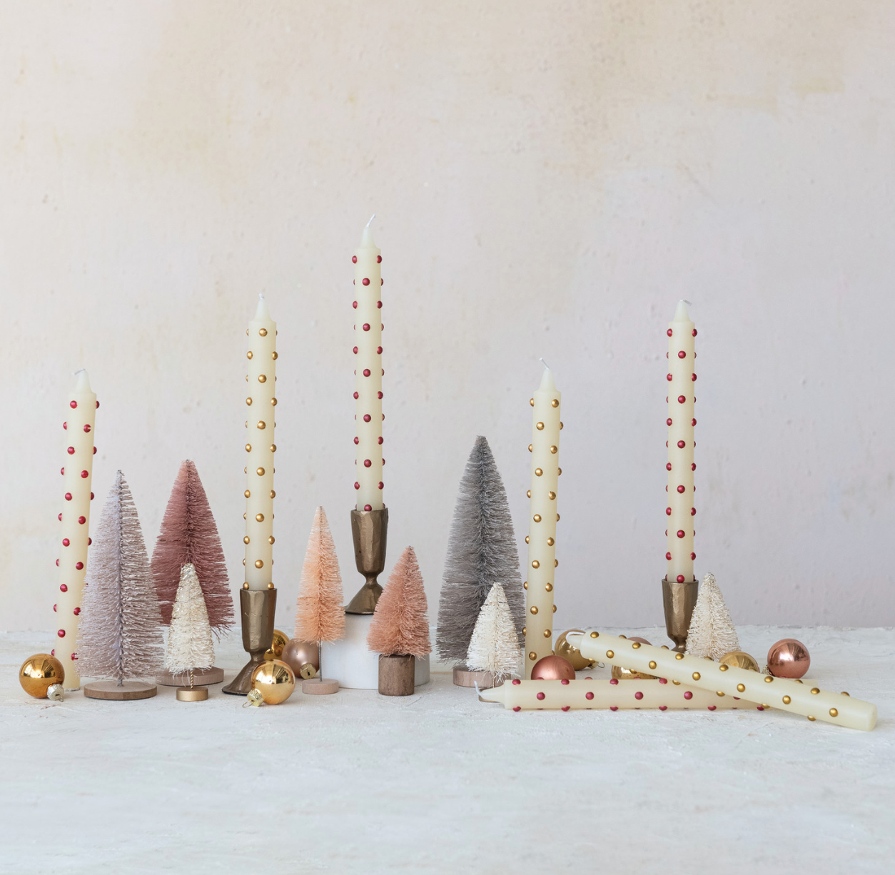Unscented Taper Candles with 3D Dots in Box Set of 2