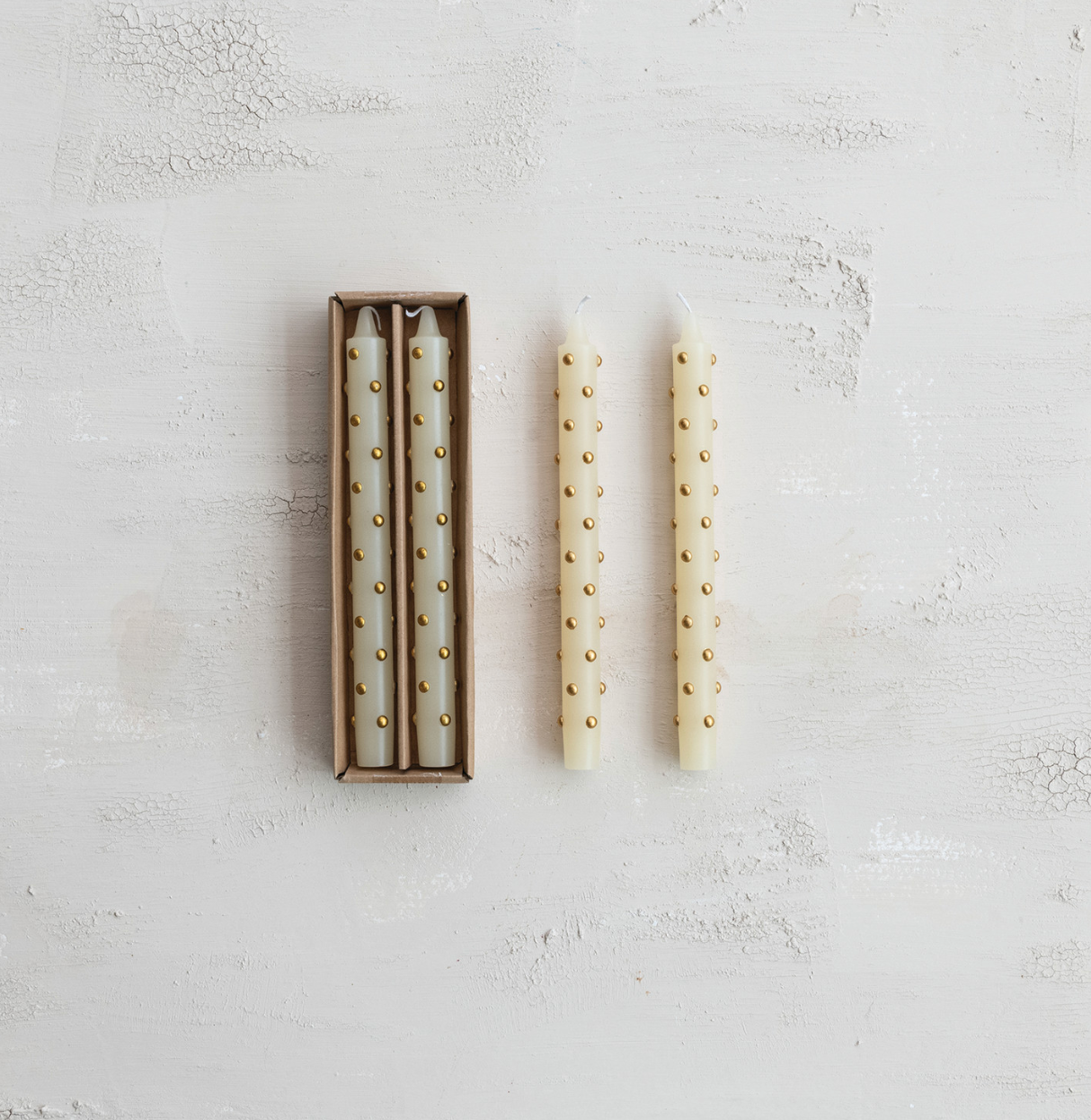 Unscented Taper Candles with 3D Dots in Box Set of 2