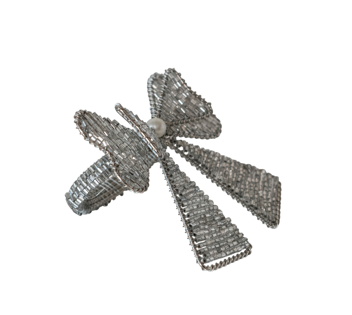 Beaded Bow Napkin Rings Set of 4