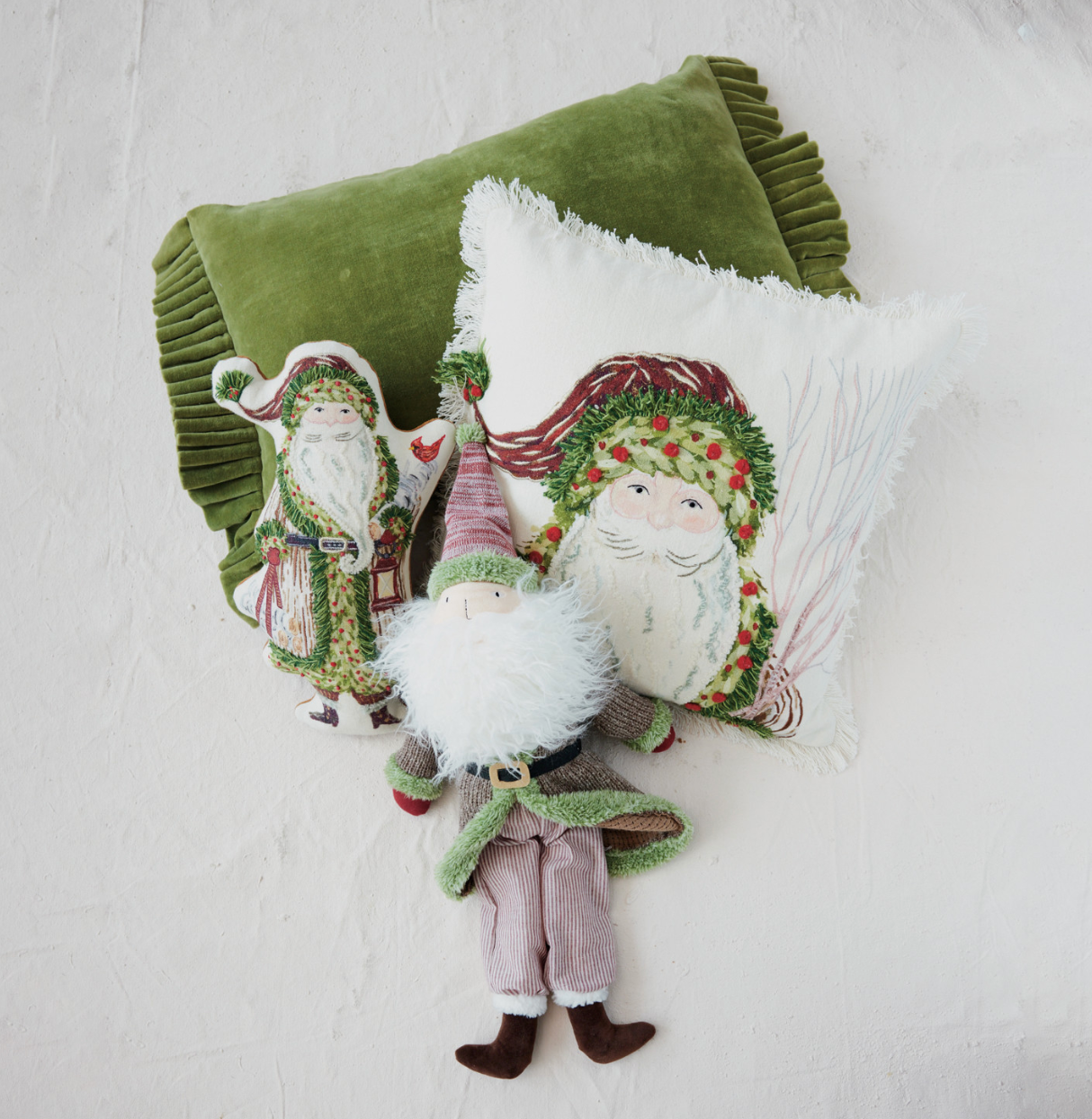 Cotton Velvet Lumbar Pillow with Ruffle TrimG reen