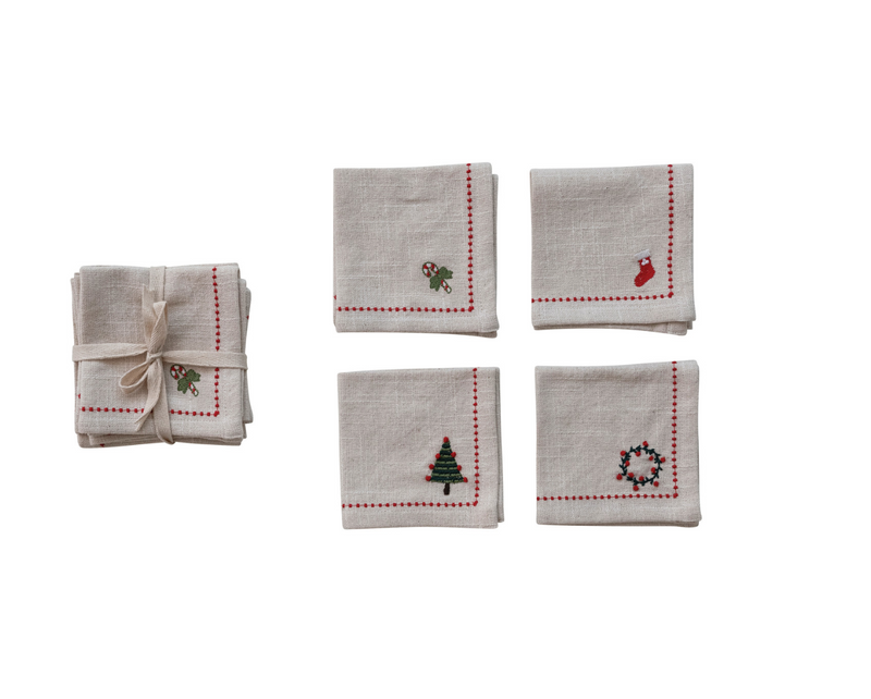 Cocktail Napkins with Border Stitch Set of 4