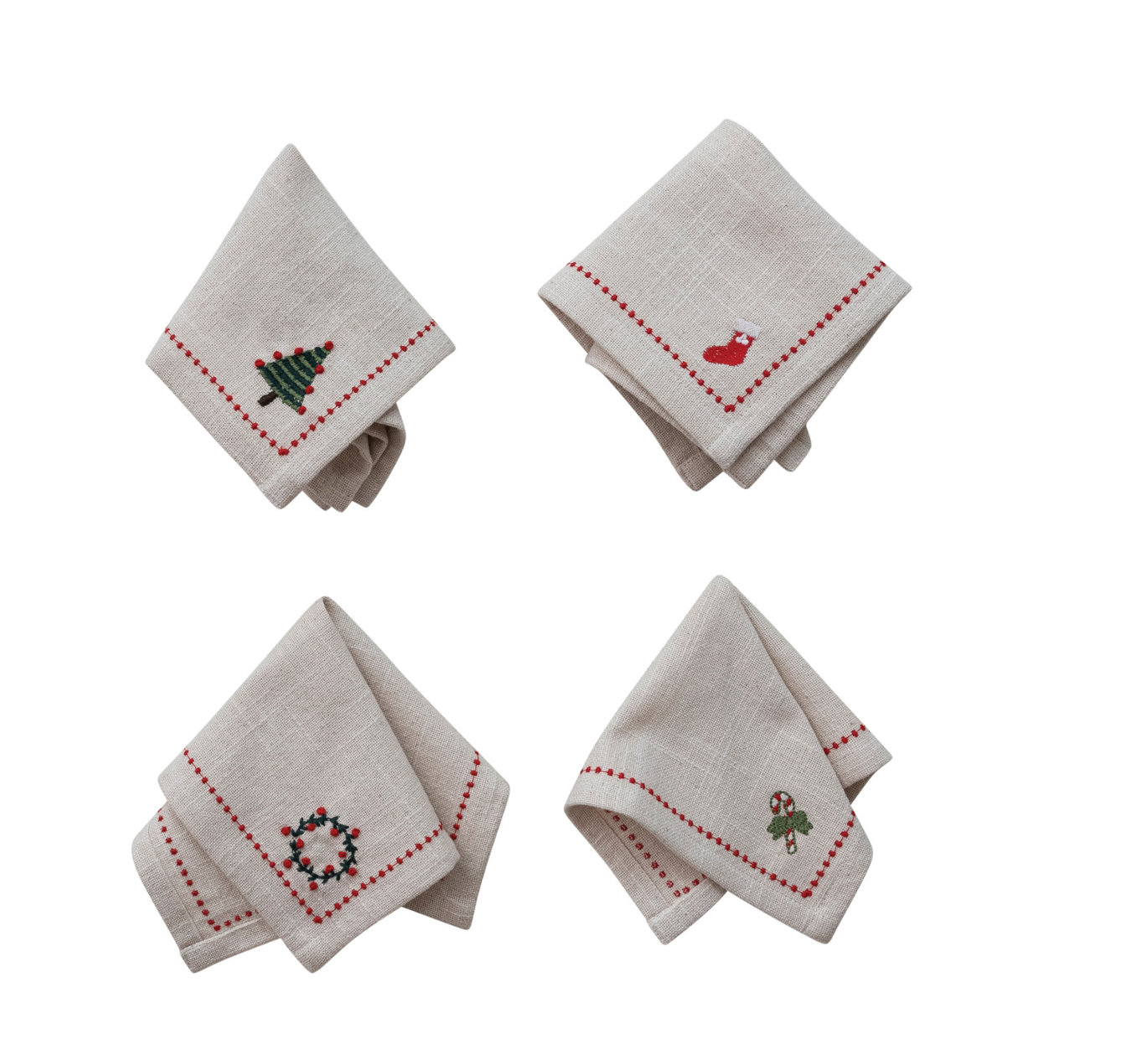 Cocktail Napkins with Border Stitch Set of 4