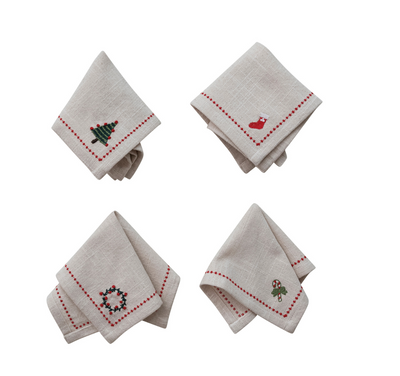 Cocktail Napkins with Border Stitch Set of 4