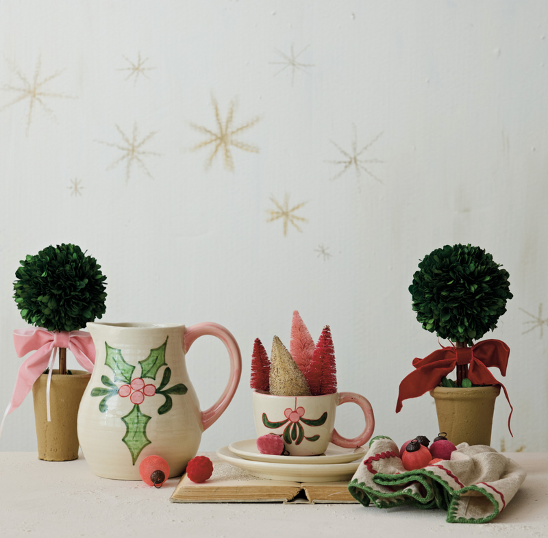 Dried Boxwood Tree in Terracotta Pot w Red Velvet Bow