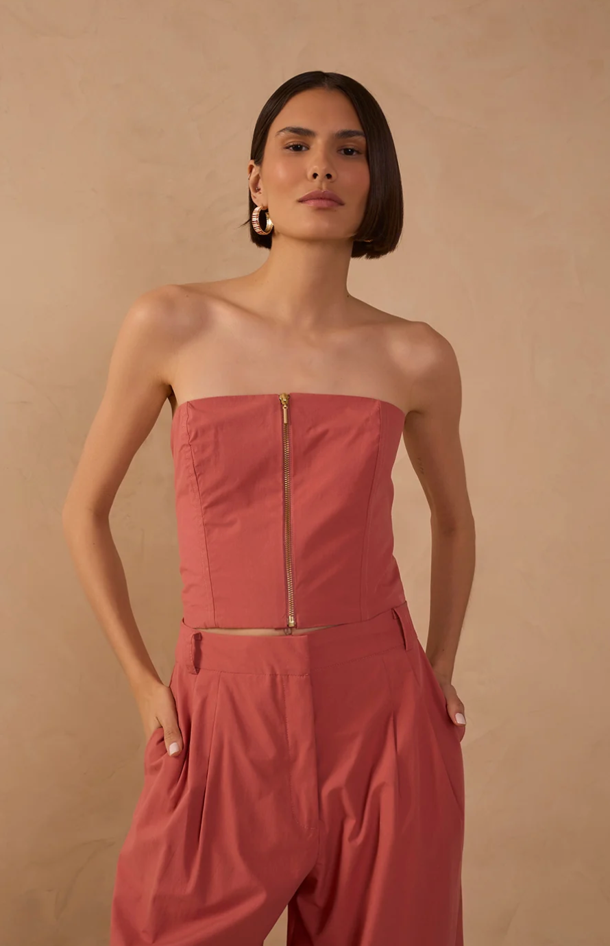 Ariadna Cotton Crop Top Brown