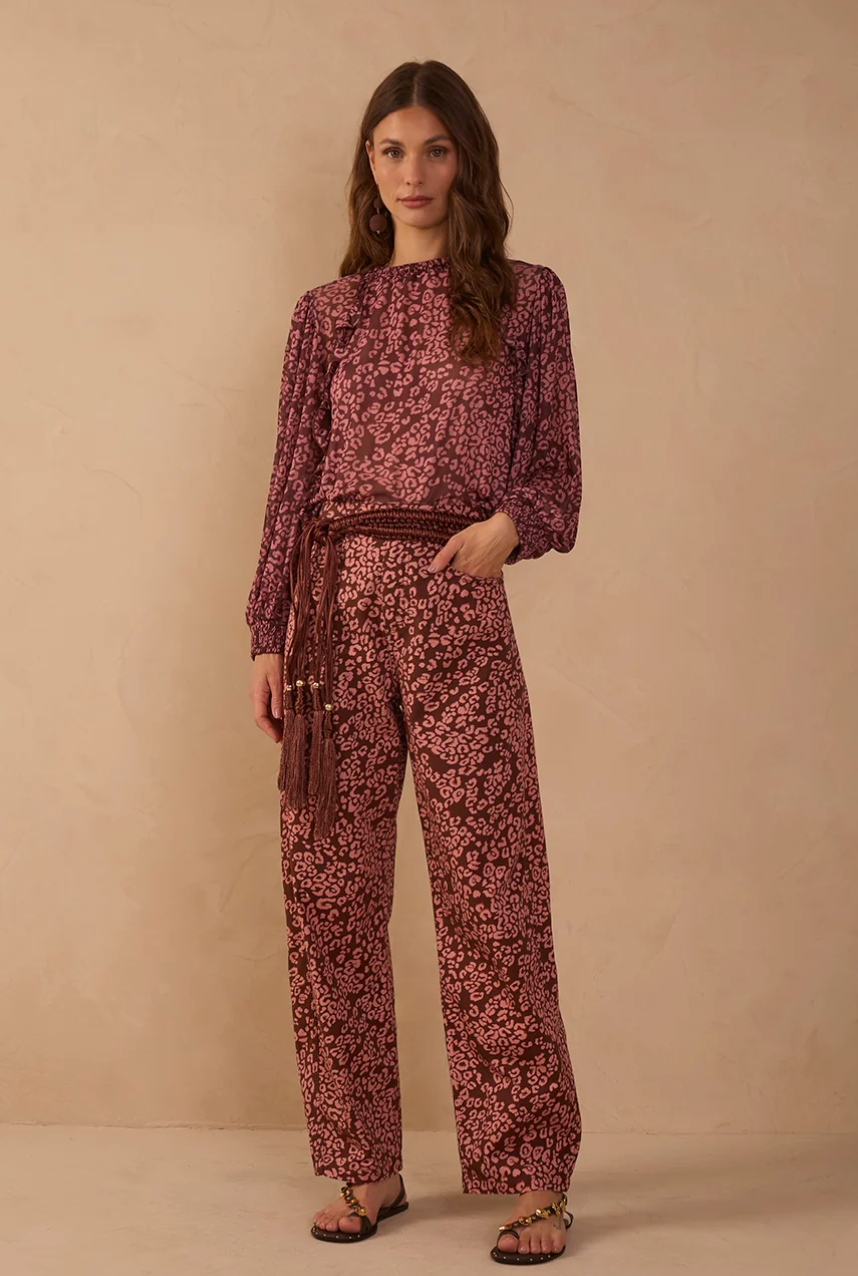 Julieta Printed Straight Pant Brown Felina