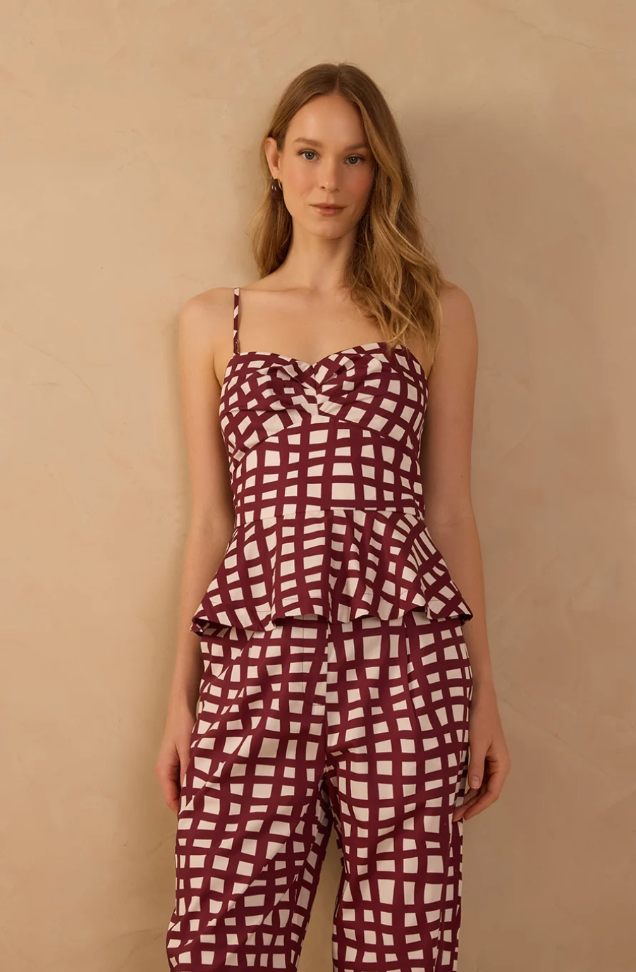 Lia Strap Peplum Blouse Wine