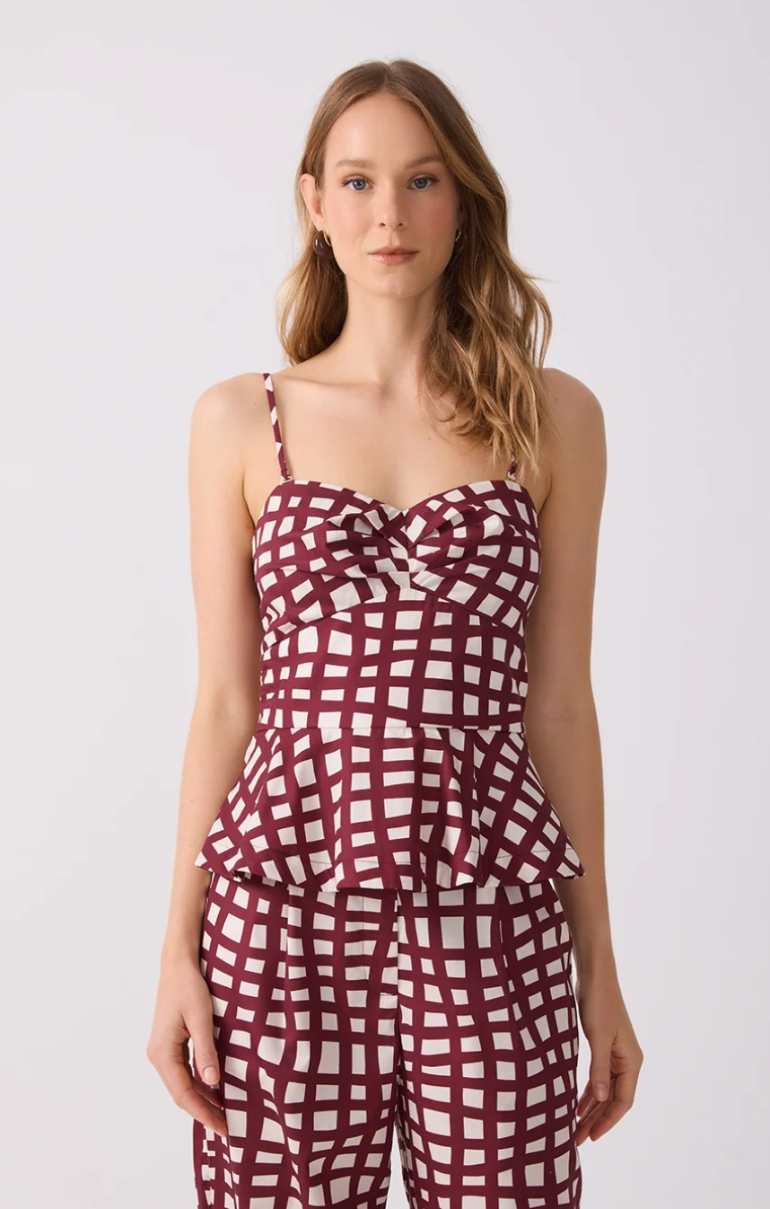 Lia Strap Peplum Blouse Wine