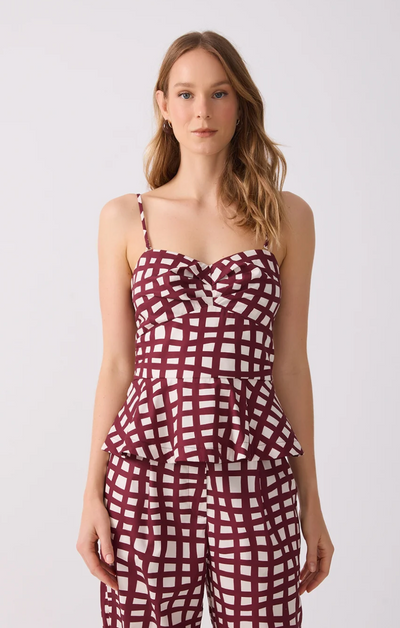 Lia Strap Peplum Blouse Wine