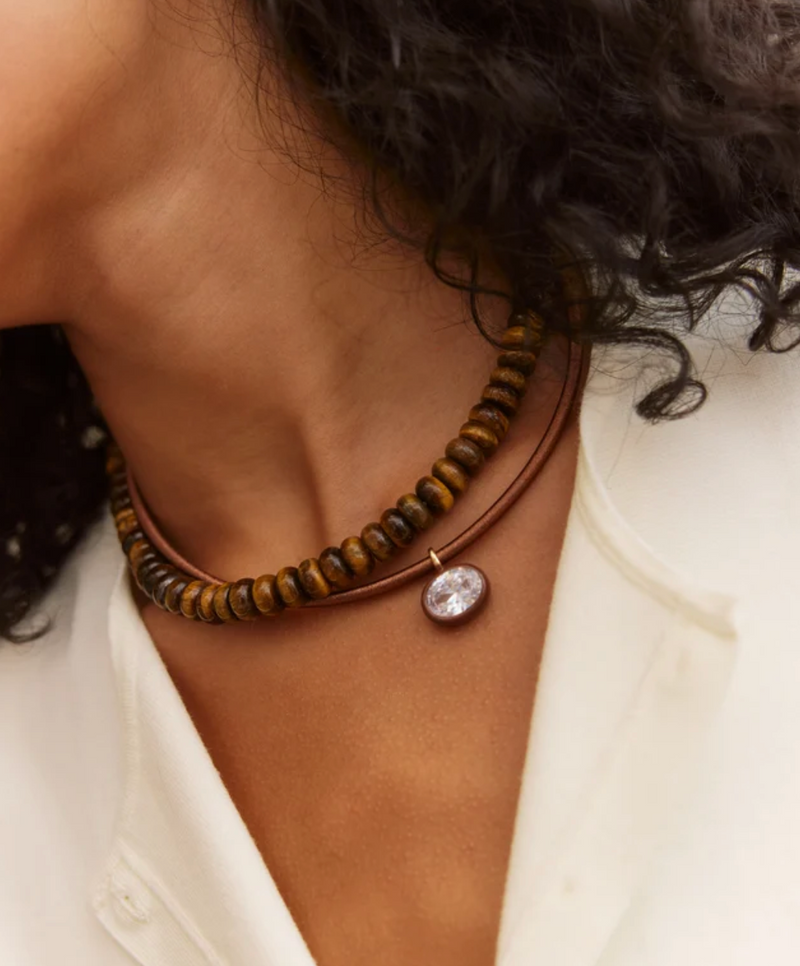 Lindsey Crystal Collar Necklace Brown