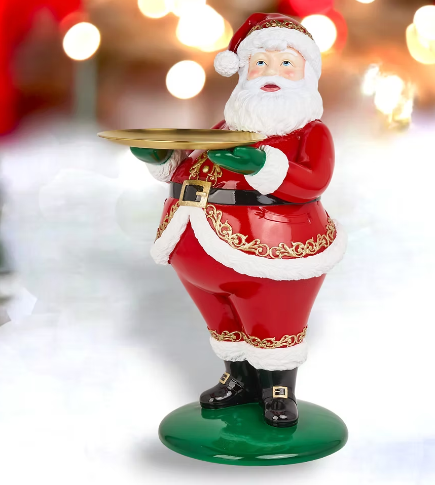 Santa w Plate Resin Metal