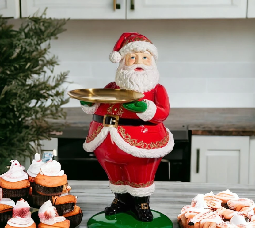 Santa w Plate Resin Metal