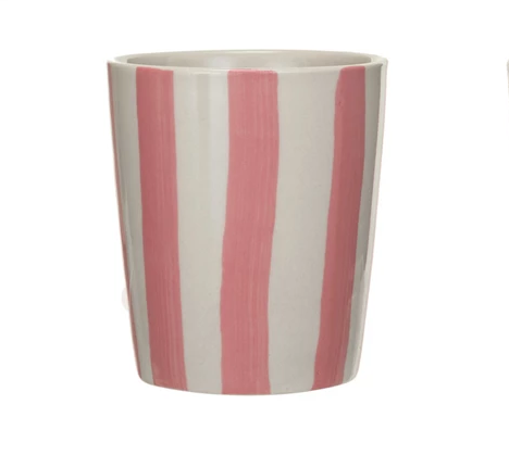 Stoneware Cup w Stripes Pink