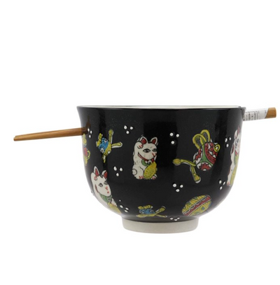 Noodle Bowl With Chopsticks Set Lucky Cat Design